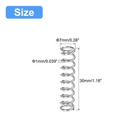 QUARKZMAN Pack of 5 Compression Springs, 304 Stainless Steel Springs, Tension Springs, 7 mm, AD 1 mm, Wire, Size 30 mm, Free Length, Coil Springs, Steel Springs, Silver