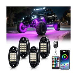 4 Pods RGBW LED Rock Lights for ATV UTV Golf Cart RZR SXS Truck Pickup Offroad SUV, Waterproof Multicolor Underglow Kit for Car with APP/RF Remote Control Sync Music Neon Underbody Accent Lights 12V