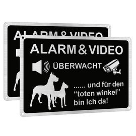 Video Surveillance Sign Set 20 x 30 cm Aluminium Private Property Video Surveillance Signs Warning Dog Signs for Home Outdoor Use
