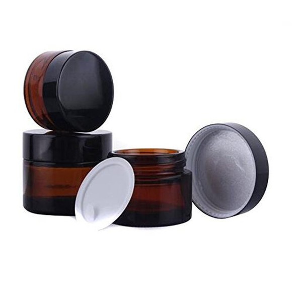30ml 1 oz Amber Glass Jars Empty Refillable Make Up Cosmetic Storage Pot Travel Containers Bottles With White Inner Liners and Black Lids Prefect for Cosmetics and Face Cream Lip Balm Lotion 3PCS