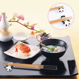 Panda Ceramic Chopsticks Holder, Bamboo Shape Alloy Chopsticks Gift Set, Reusable Chinese Style, Classic Style in Elegant Box Gift Box (2 Pairs)