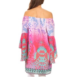 Sakkas 2018 - Inna Casual Summer Floral Print Shift Dress Tunic Off The Shoulder Ruffle - SM104-Multi - OS