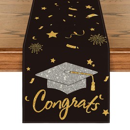 Artoid Mode Congrats Table Runner Diploma Cap, 2025 Graduation Holiday Kitchen Dining Table Runners for Home Party Decor 13 x 72 Inch