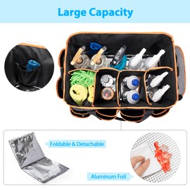 HODRANT Extra-large Wearable Cleaning Caddy, Cleaning Organizer Bag for Cleaning Products, Housekeeper Tote with Pad, Handle & Divider, Car Wash Tools Bag for Detailing Supplies, Bag Only, Orange Edge