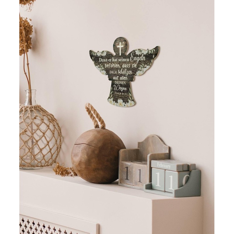Putuo Decor Wanddeko Engel aus Holzoptik – mit dem Vers