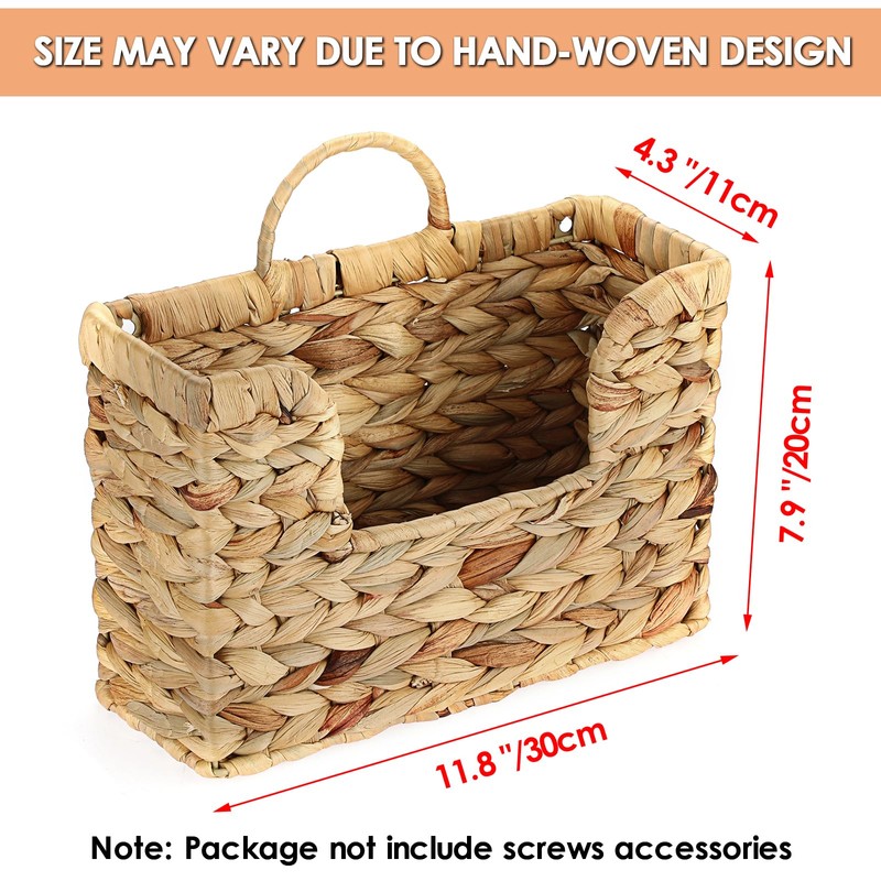 BSTKEY Natural Water Hyacinth Wall Mounted Mail Organizer, Hand-woven Magazine