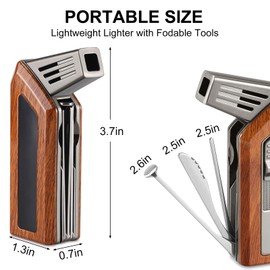 FLABOX 3 in 1 Soft Flame Lighter,Refillable Butane Lighter with 3 Clean Tool,Adjustable Soft Flame Lighter for Candle Grill Fireplace,Delicate Gift with Clean Brush for Men Mahogany,Without Butane