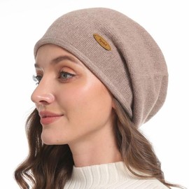 Slouchy Knit Beanie Hats for Women Winter Warm Cashmere Knitted Wool Hats Soft Ski Cap Ladies Beanies Chemo Hat(Small, Khaki)