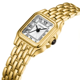 CHEETAH Watches for Women with Small Vintage Bracelet, Gold White Face, Rectangular Case, Roman Dial