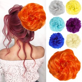 Kediciz Messy Bun Hair Piece Fake Hair Buns Scrunchies Extensions Synthetic Thick Updo Hairpieces Curly Wavy Chignon Ponytail for Women Girls Kids Orange