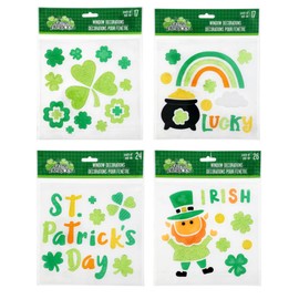 SOL MAR 84Pcs St. Patrick's Day Glitter Gel Window Clings - Fun and Mess-Free Irish Decoration for Classroom Office Daycare 4 Assorted Designs Bonus Dehgfsde