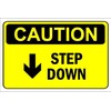 Caution, Step down, arrow pointing down, warning sign - 1mm flexible Plastic sign (200mm x 150mm)
