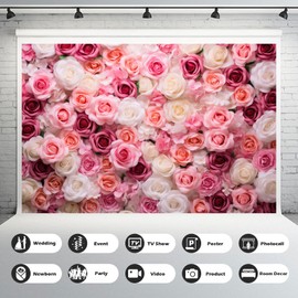 7x5ft Pink Roses Wedding Backdrop Flowers Wall Photography Background Various Floral Roses Backdrops Anniversary Birthday Wedding Baby Shower Backgrounds Decor Children Adults Video Studio Prop