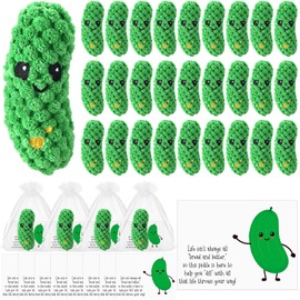 RoundFunny 48 Set Cut Pickle Crochet Gifts with Support Cards Organza Bags Cute Inspirational Pickles Christmas Appreciation Gifts for Employee Coworker Team Friends Family