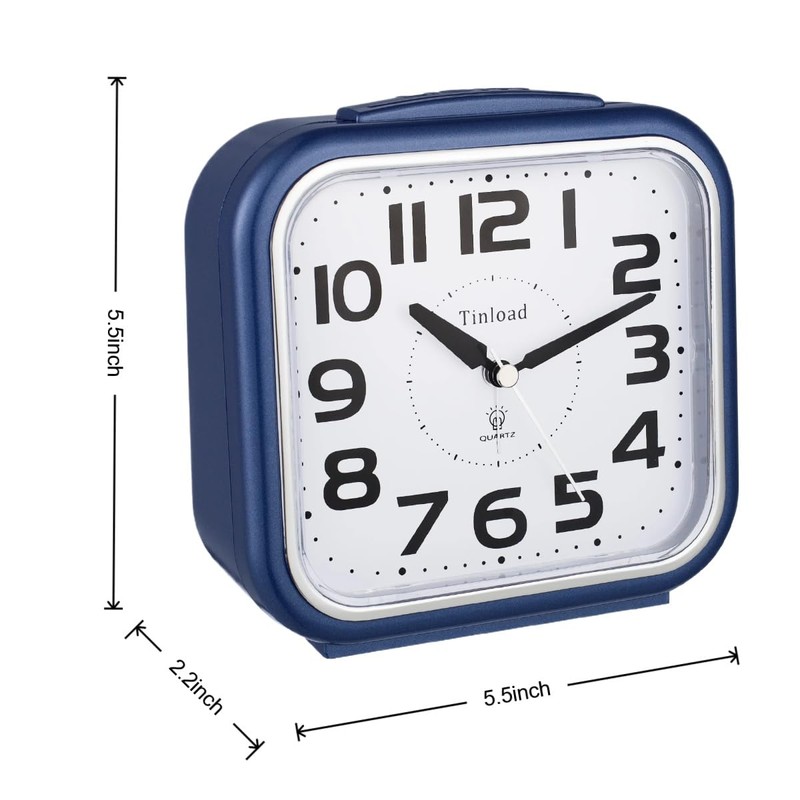 Tinload 5.5" Large Analog Alarm Clock Silent Non Ticking, Gentle