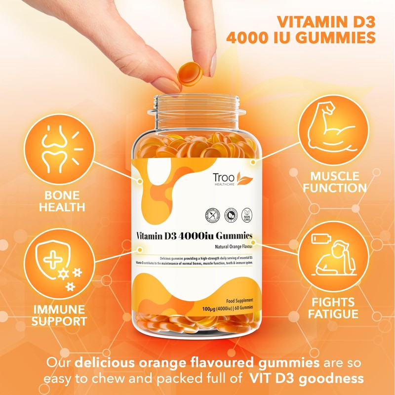 Vitamin D3 4000iu - 60 Natural Orange Flavour Chewable Gummies