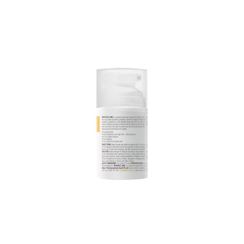 Invisible Zinc 4hour Water Resistant SPF50+ UVA-UVB 50ml by Ganehill