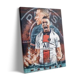 Kylian Mbappé Canvas Wall Art Decor - Soccer Star Portrait with Fiery Action Design, Football Artwork for Home, Office, or Game Room, Unique Gift for Soccer Fans and Mbappé Enthusiasts 11X14 inch