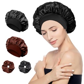 Ainvliya Silk Bonnet, 2Pcs Satin Bonnet, Silk Sleep Bonnets for Women, Hair Bonnet, Hair Bonnet with Tie Band, Adjustable Satin Night Sleeping Cap, Nightcap Bonnet for Curly Hair for Women