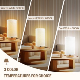 Small Bedside Table Lamp with 3 Color Temperatures, Minimalist Dimmable Nightstand Lamp with Round Fabric Linen Shade, Desk Lamp for Study Reading, Night Lamp for Living Room,Bedroom,Office,Dorm