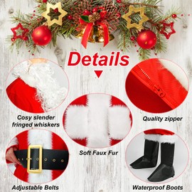 Men's Santa Claus Costume with Beards Complete Deluxe Santa Suit Premium Velvet Classic Santa Costume for Adults (X-Large, Red)