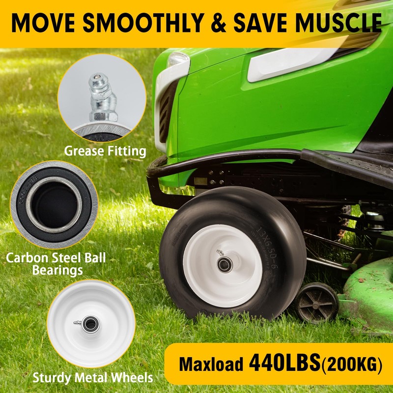 13x6.50-6 Flat Free Tire and Wheel 2 Pack, Solid Smooth
