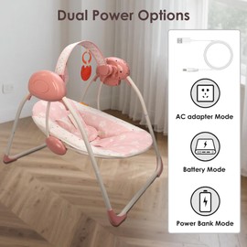 Baby Swings for Infants, Tiny Marvels Portable Swing with Adaptable Speed, Music, Removable-Toy-Bar, Foldable Infant Swing for Indoor and Outdoor Use, 0-9 Months 6-20 lbs(Blush Bloom)