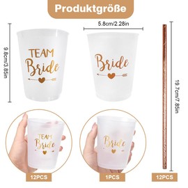 Pack of 12 Team Bride Cups with 12 Straws, Hen Party Cups, Reusable Team Bride Bachelorette Party Cups, Bride Team Cups Set for Bridal Shower, Engagement, Bachelorette Party