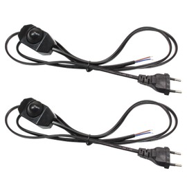 STBTEC Lamp Cable with Dimmer Switch, Continuously Dimmable/Dimming (Cord Rotary Dimmer), Euro Plug Type C Power Cable for Bulbs, Lights, Lamps, 2 Pin, 1.8 m, Black, Pack of 2