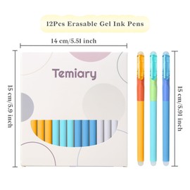 Temiary 12Pcs Erasable Gel Pens, Blue Ink Pen with Eraser, Quick Dry, Smooth Writhing Comfortable to Use for Taking Marking Planner Crossword Puzzles (Blue)