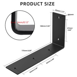 YUMORE Black Shelf Bracket, 7 Inch L Brackets Heavy Duty, Stainless Steel Shelf Supports Wall Mounted for Floating Shelves, Includes Hardware, 4 Pack