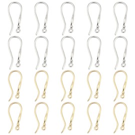 PH PandaHall 20pcs 18K Gold Plated Earring Hooks, French Ear Wire Golden Platinum Fishhook Hoop Earrings Brass Earring Findings Component for DIY Jewelry Earring Making Repairing