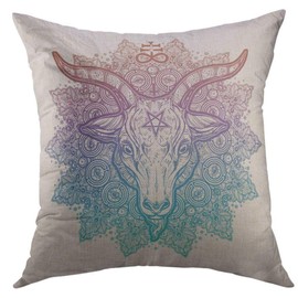 Mugod Decorative Throw Pillow Cover for Couch Sofa,All Seeing Eye in Ornate Round Mandala Demon Baphomet Satanic Goat Head Mystic Alchemy Occult Home Decor Pillow case 18x18 Inch