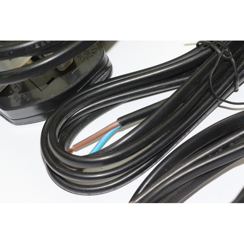 3 x 2m Mains Flex, Moulded UK Plug, Open End