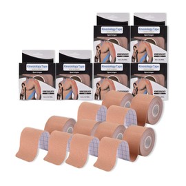 Kinesiology Tape，Unlock Your Full Potential with Kinesiology ,Original Cotton Elastic Premium Athletic Tape,Breathable, Latex-Free,Hypoallergenic，high ductility, and Waterproof for Shoulder, Knee, Elbow, Ankle Support (Beige 6 Rolls)