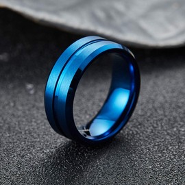 King Will 8mm Basic Wedding Ring For Men Blue Electroplated Tungsten Ring with A Thin Polished Center Inlay Design Brushed Matte Surface Smooth Beveled Edge Comfort Fit 9