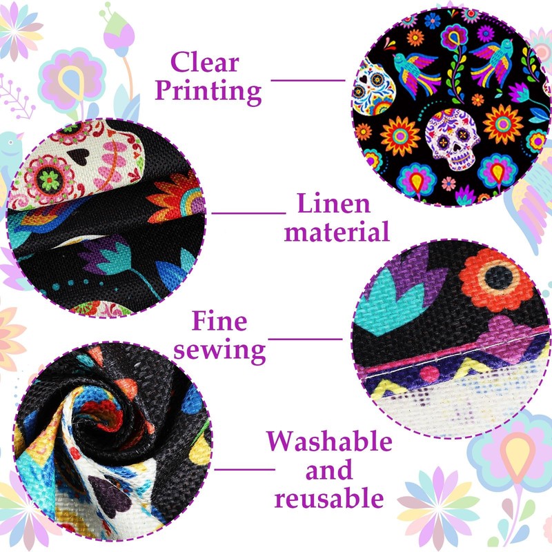 Mexican Fiesta Table Runner Fifth of May Sugar Skull Linen