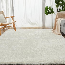 Humube 5x7 Shag Area Rugs for Bedroom, Indoor Shaggy Rugs for Living Room, Anti-Slip Fluffy Fuzzy Furry Plush Rugs for Kids Girls Room,Cream White