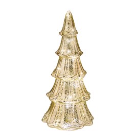 Haute Decor 14 Inch Battery Operated Lighted Mercury Glass Gold Christmas Tree with Built-in Timer and 20 Warm White Lights