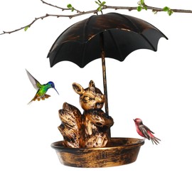 Animal Bird Feeder with Umbrella - Cute Squirrel, Cat, Dog Metal Wild Birds Feeders for Outdoors Hanging, Garden Decor for Backyard, Hummingbird, Gifts for Bird Lovers Women Men (Squirrel)
