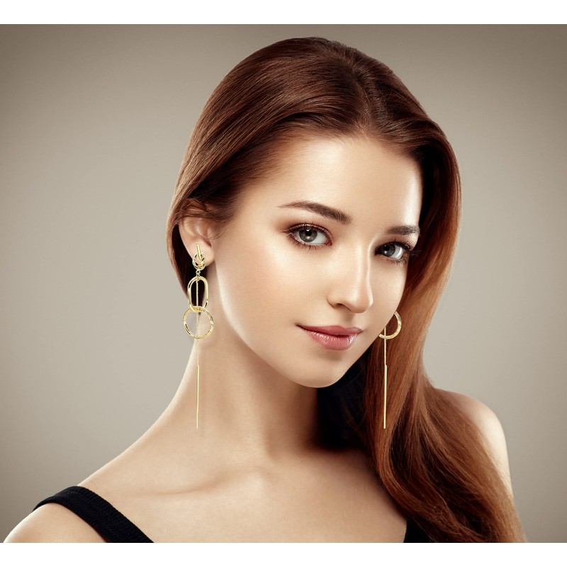 Circle Dangle Tassel 14K Gold Plated Earrings with S925 Sterling