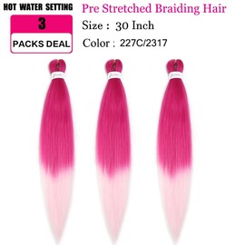 Yuccaha Extensiones De Cabello Trenzado Preestirado De 30 Pulgadas, 3 Paquetes, Trenzas De Ganchillo Profesionales Largas, Cabello Sintético Para Trenzas En Caja, Ajust 227C/Rosa Claro 30 Pulgadas (P