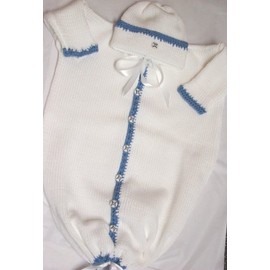 Knitted on Hand Knitting Machine White Cotton Infant Boys Outfit Bunting