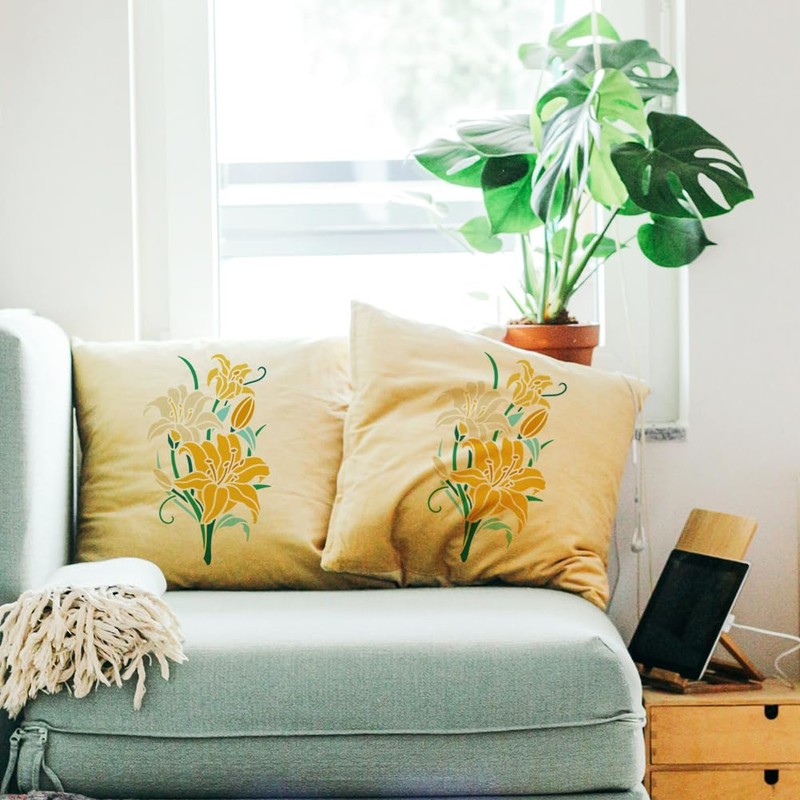 DOODLREAM 30 x 30cm Lily Wall Stencil Templates, Reusable Plastic