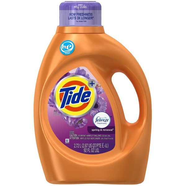 Tide Plus Febreze Freshness High Efficiency Liquid Laundry Detergent, Spring & Renewal - 92 oz