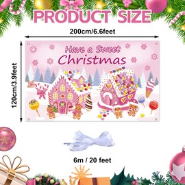 Wiooffen Christmas Gingerbread Backdrop Decorations Pink Xmas Gingerbread House Hanging Banner Background Sign Christmas Candy Cane Photo Background for Winter Holiday Party Indoor Outdoor Supplies