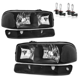 Vizotae Headlights for 1999-2007 GMC Sierra, for 1999-2006 GMC Yukon Halogen Headlamp Replacement, High/Low Beam W/Bulbs, Driver & Passenger Side