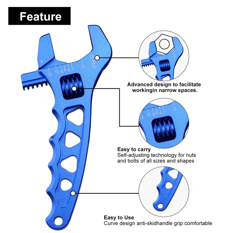 VehiMata Adjustable 3AN-12AN Adjustable Wrench Spanner Lightweight for AN Hose