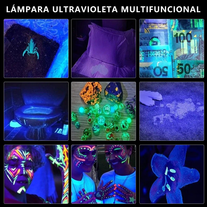 Linterna Recargable Lampara Ultravioleta Y Blanco Camping Blanco Y Luz