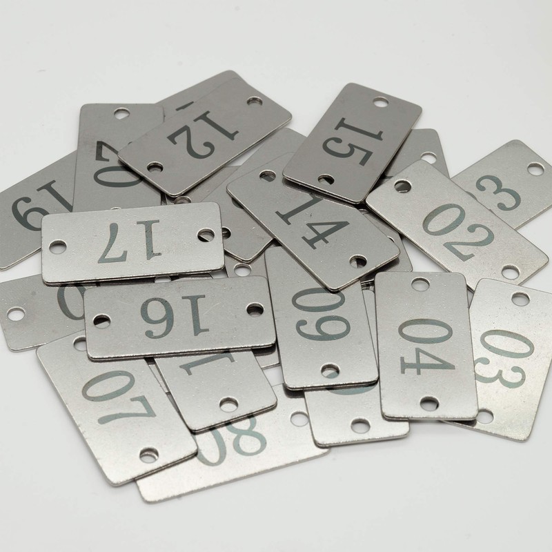 Stainless Steel Rectangle Numbered Tags Metal Number Tags with Two